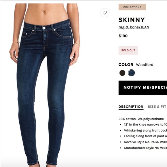 rag & bone Denim - Rag & Bone Dark Wash Woodford Skinny Jeans size 27